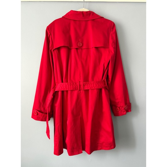 New JM Collection Red Double Breasted Belted Trench Coat Lined Size Large Cotton - Picture 12 of 15
